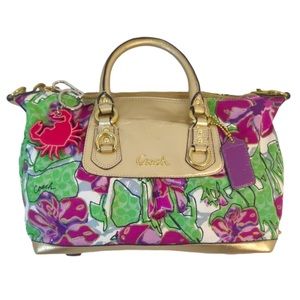 🆕Coach Ashley Floral Iris Lavender Canvas Purse Shoulder Bag F16177 - NWOT